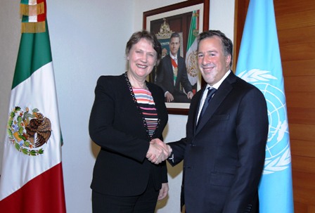 Titular de la SRE Meade recibe a la administradora del Programa de la ONU para el Desarrollo, Helen Clark
