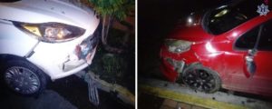 El conductor del peugeot rojo conducia en estado de ebriedad y chocó contra vehículo estacionado.