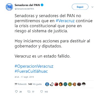 Analizan senadores del PAN desaparición de poderes en Veracruz y juicio político contra gobernador