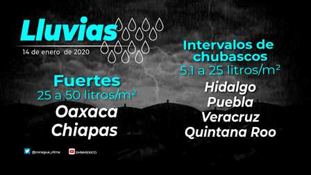 Se prevén lluvias puntuales fuertes en zonas de Chiapas, Oaxaca y Veracruz