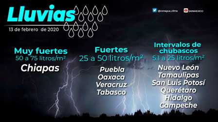 Pronostican lluvias muy fuertes en Chiapas y fuertes en Oaxaca, Puebla, Tabasco y Veracruz