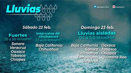 Pronostican lluvias intensas al norte de Chiapas, norte y oriente de Oaxaca y al sur de Veracruz