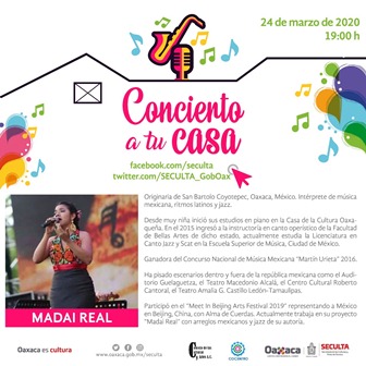 Este martes, Madai Real ofrecerá recital gratuito en “Concierto a tu casa”