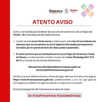 Cierra Semovi módulos de atención para prevenir contagio de Covid-19