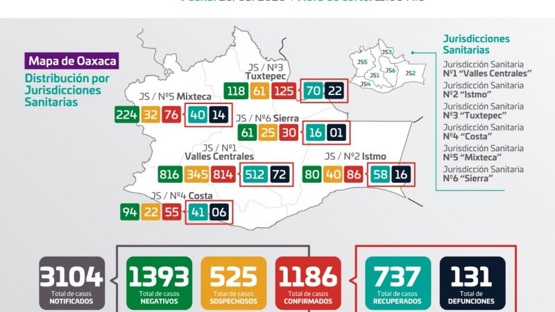 Gráfica de casos de Covid-19 en Oaxaca