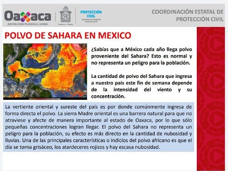Polvo del Sahara, no representa riesgo para Oaxaca: CEPCO