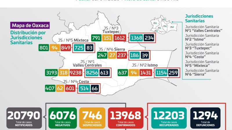 Gráfica de casos de Covid-19 en Oaxaca