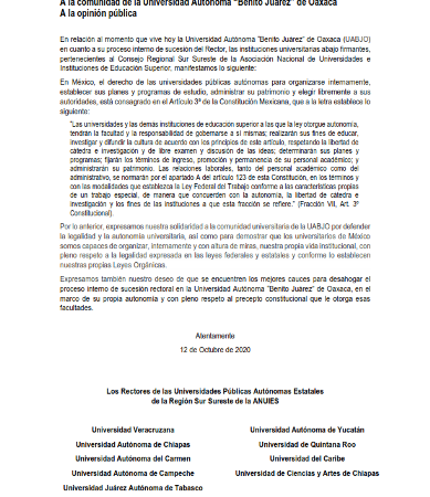 Posicionamiento Consejo Regional