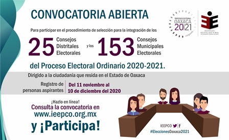 Convoca IEEPCO a integrar Consejos Distritales y Municipales en Oaxaca