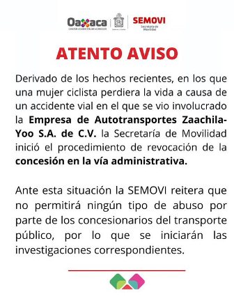 Inicia Semovi revocación de concesión a empresa Zaachila-Yoo por accidente que dejó un muerto