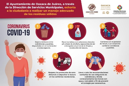 Exhorta Ayuntamiento de Oaxaca a ciudadanía a desechar insumos sanitarios de manera responsable