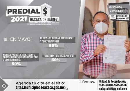 Ofrece Ayuntamiento de Oaxaca descuentos en pago de contribuciones durante el mes de mayo