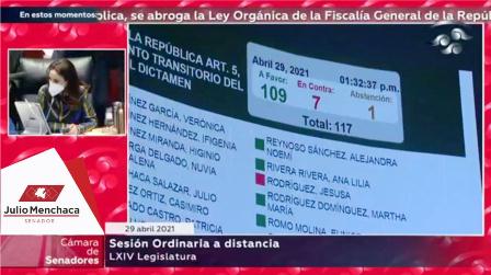 Con 109 votos, avala Senado la Ley de la Fiscalía General de la República