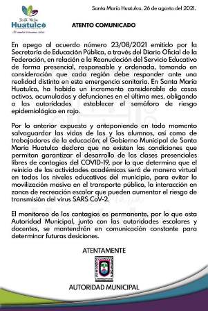 Determina Gobierno Municipal actividades académicas de manera virtual en Santa María Huatulco