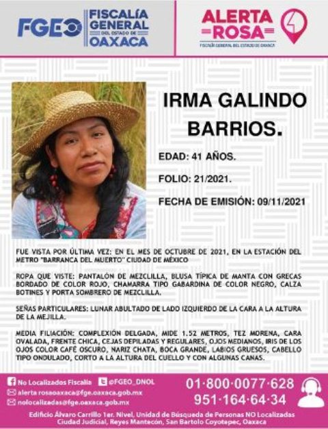 Localizar inmediatamente y con vida a Irma Galindo Barrios, exige senador a Fiscalía de Oaxaca