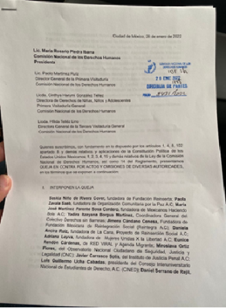 Presentan organizaciones de la sociedad civil queja ante la CNDH por caso Tadeo