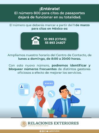 Anuncia SRE nuevo número de Centro de Contacto para tramitar pasaportes en el país