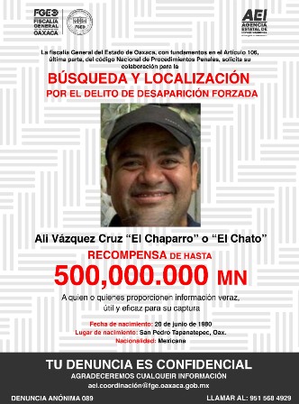 Solicitan apoyo para búsqueda y localización de Alí Vázquez Cruz “El Chaparro” o “El Chato”