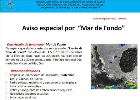 Emite CEPCO aviso especial por “Mar de Fondo” en la Costa de Oaxaca
