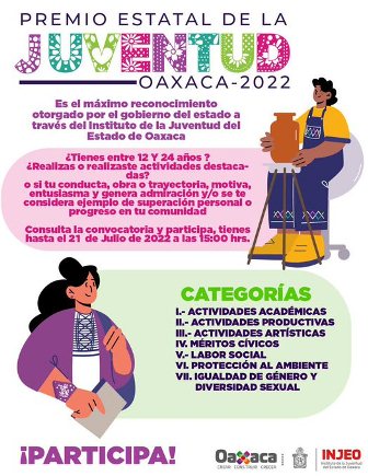 Convocan a participar en el Premio Estatal de la Juventud 2022, en Oaxaca