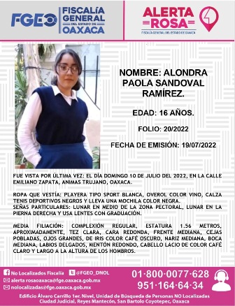 Alerta Rosa por la desaparición de menor de edad en Ánimas Trujano, Oaxaca