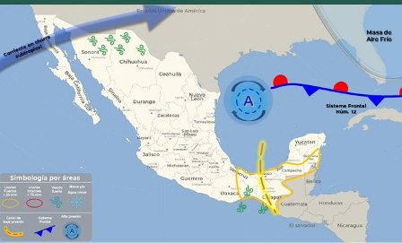 Prevén lluvias intensas en Oaxaca y Veracruz; muy fuertes en Chiapas, Puebla y Tabasco