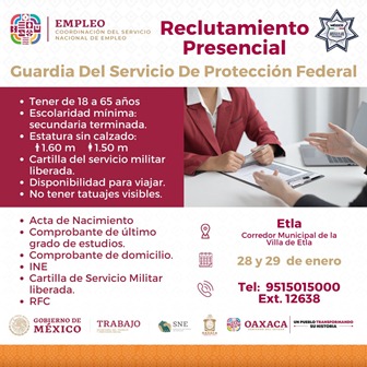 Convoca Gobierno de Oaxaca a formar parte de la Guardia del Servicio de Protección Federal