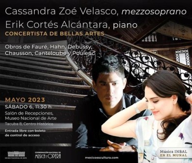 Ofrecerán mezzosoprano Cassandra Zoé Velasco y pianista Erik Cortés concierto “De sueños, agua y amor”