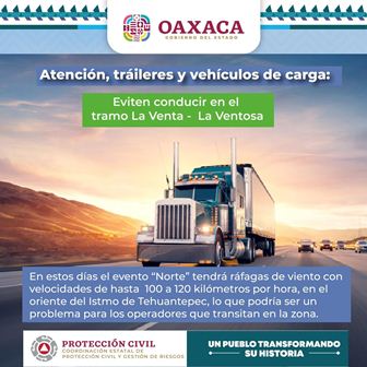 Emite Protección Civil de Oaxaca alertamiento por evento de Norte en el Istmo