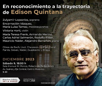 Concertistas de Bellas Artes dedicarán concierto al maestro Edison Quintana