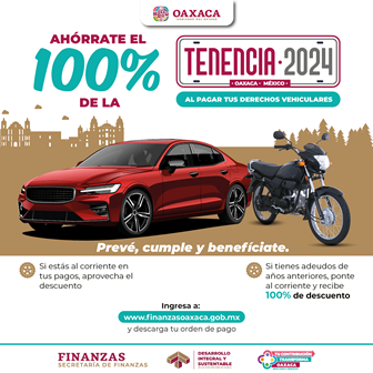 Otorga Gobierno de Oaxaca cien por ciento de descuento en Tenencia 2024