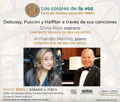 Rememorarán soprano Silvia Rizo y pianista Armando Merino a Puccini en el Museo Nacional de Arte