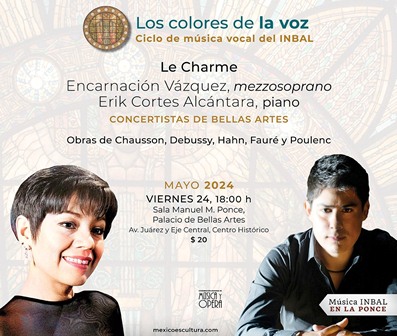 Presentan recital “Le Charme” la mezzosoprano Encarnación Vázquez y el pianista Erik Cortés