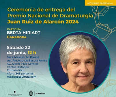 Recibirá Berta Hiriart Premio Nacional de Dramaturgia “Juan Ruiz de Alarcón” 2024