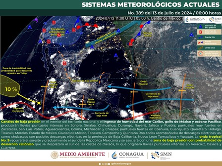 Prevén lluvias en gran parte de Oaxaca por Onda Tropical 9 y Zona de Baja Presión