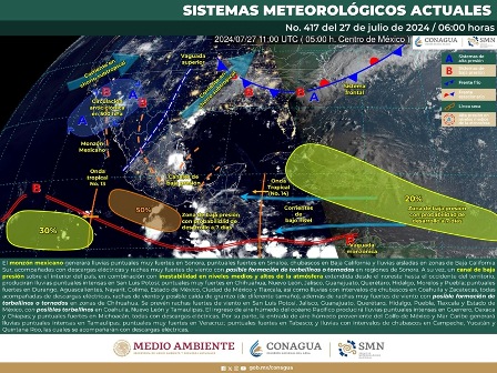 Continuarán lluvias y tormentas en Oaxaca por ingreso de humedad de ambos océanos