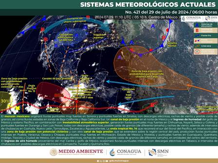 Se prevén lluvias en diferentes puntos de Oaxaca; potencial desarrollo ciclónico en el Pacífico Sur