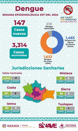 Confirman cuatro defunciones por dengue, suman 11 en Oaxaca; Registran 147 casos nuevos