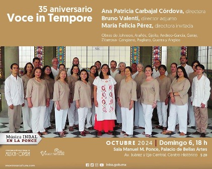 Celebrará Voce in Tempore 35 aniversario en la Sala Manuel M. Ponce del Palacio de Bellas Artes