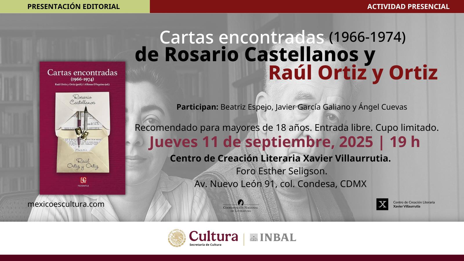 Presentarán libro que reúne el intercambio epistolar entre Rosario Castellanos y Raúl Ortiz y Ortiz