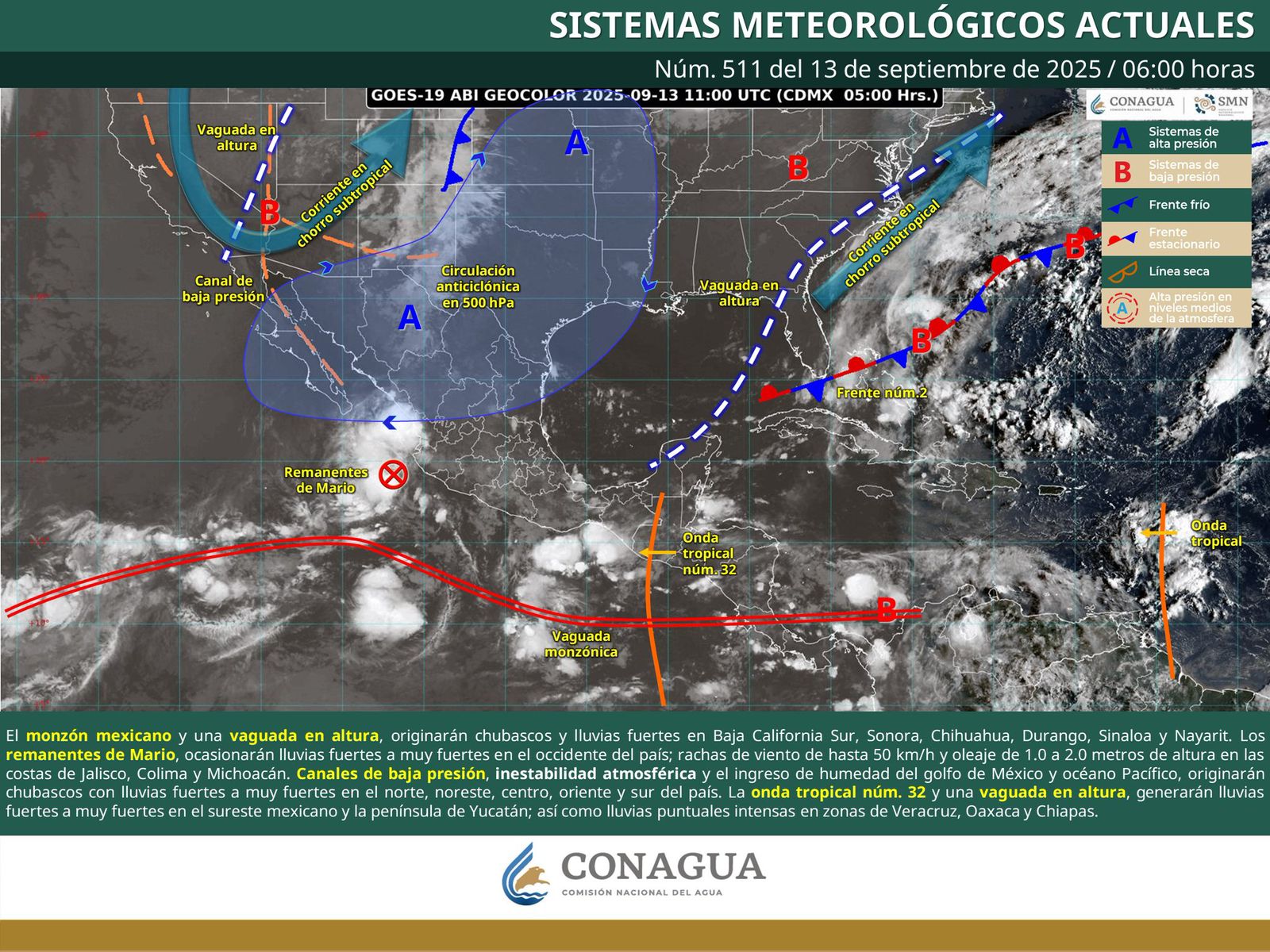Prevén lluvias y tormentas en Oaxaca; Onda Tropical 32 se internará sobre la Península de Yucatán
