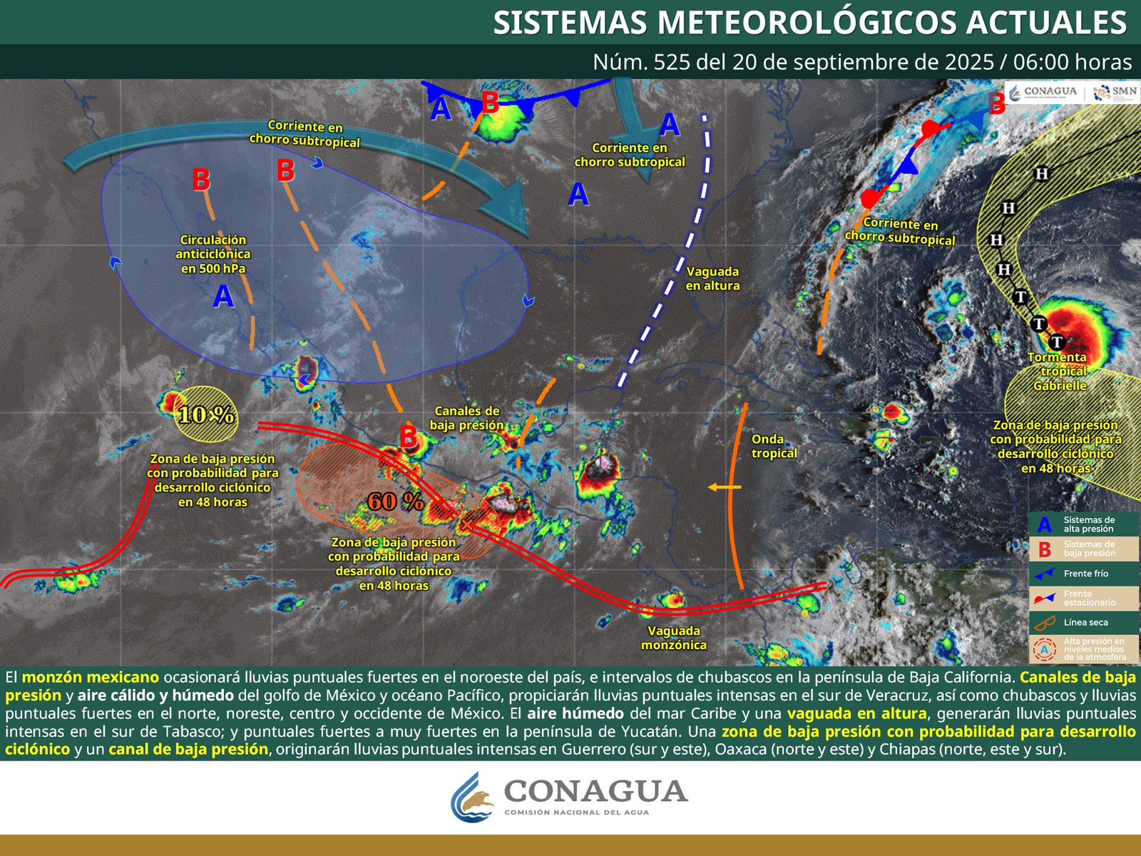 Continuarán lluvias fuertes con tormentas en la Costa, Istmo, Sierra Sur y algunos sectores de la Mixteca