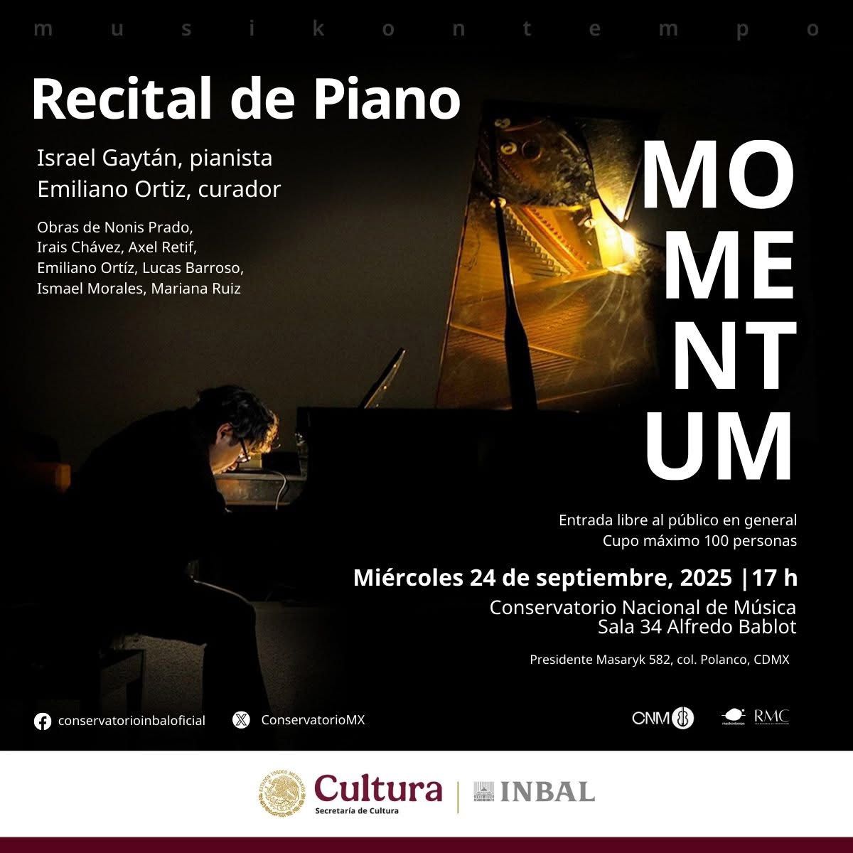 Momentum: Recital de creación pianística contemporánea mexicana en el Conservatorio Nacional de Música