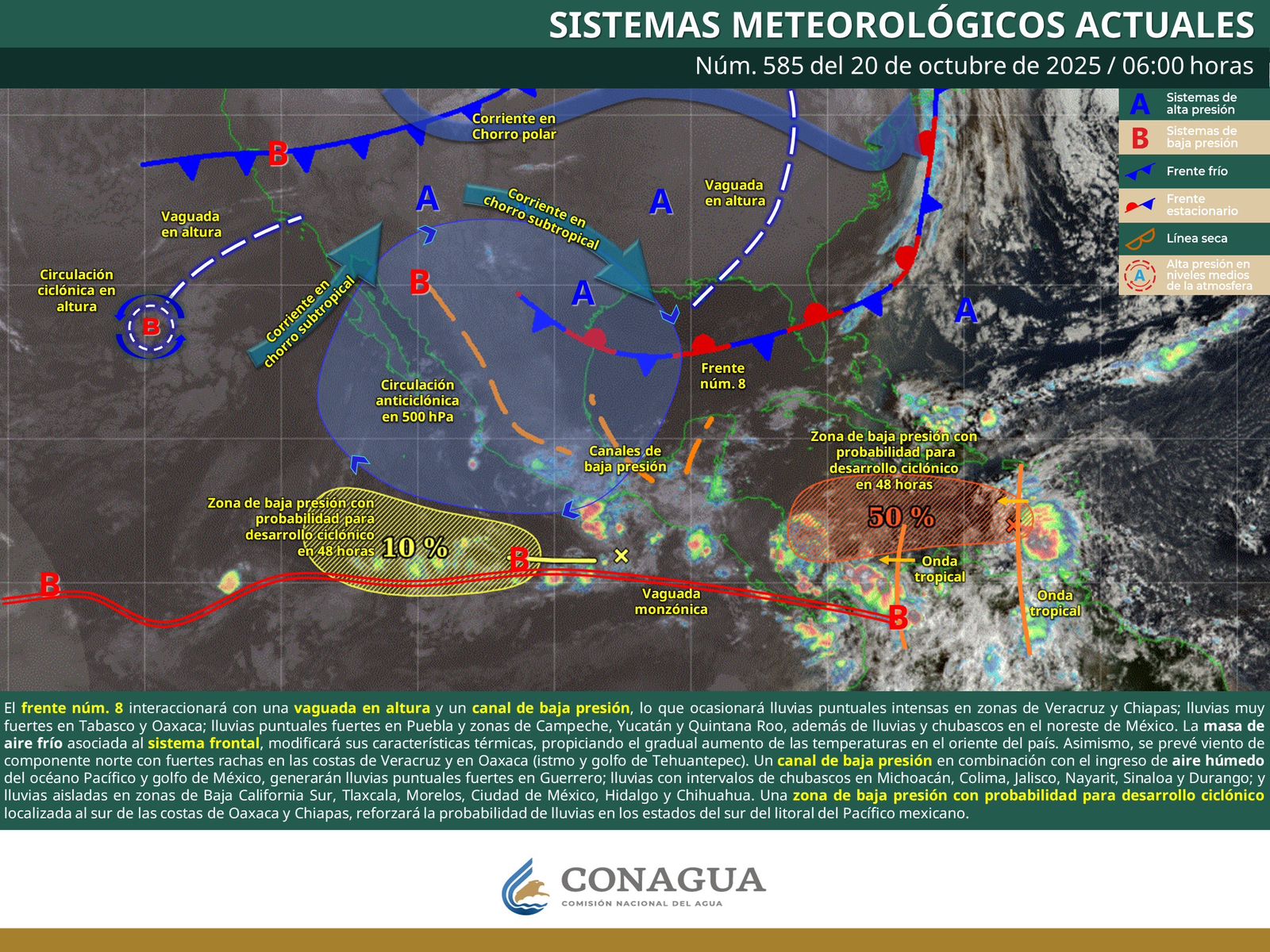 Mantendrá Frente Frío número 8 lluvias de fuertes a intensas en Oaxaca
