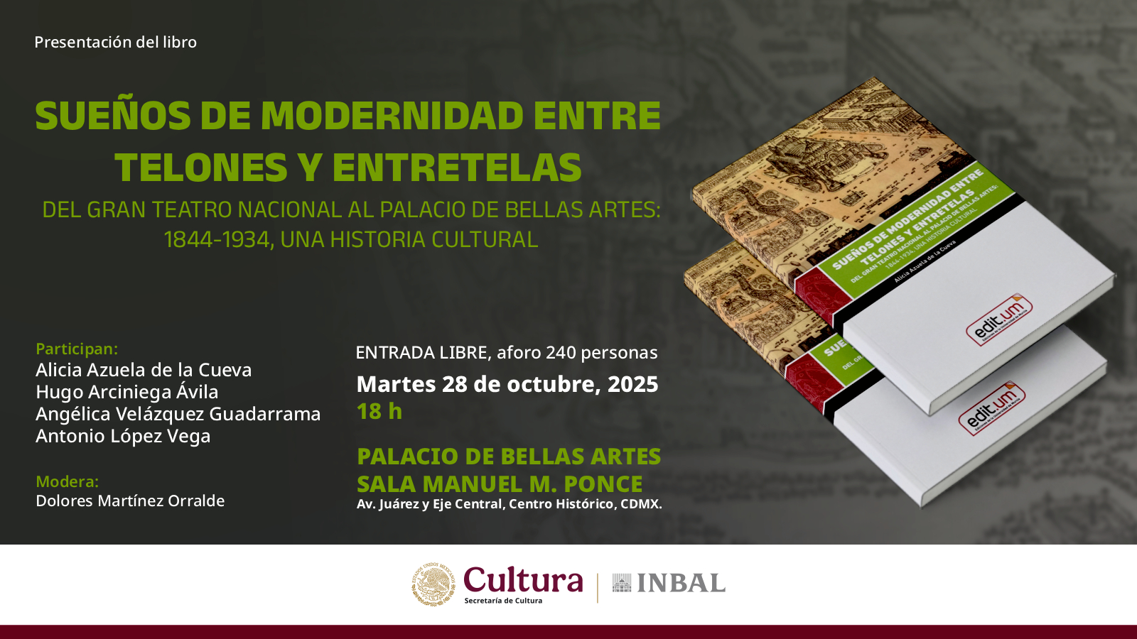 Presentan el libro Sueños de modernidad entre telones y entretelas. Del Gran Teatro Nacional al Palacio de Bellas Artes