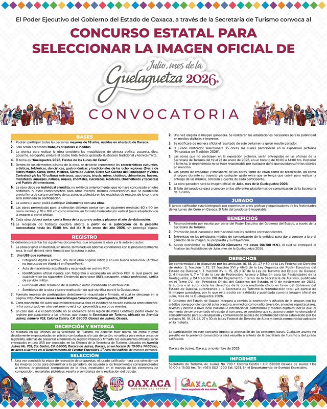 Emite Gobierno de Oaxaca convocatoria para elegir imagen oficial de la Guelaguetza 2026