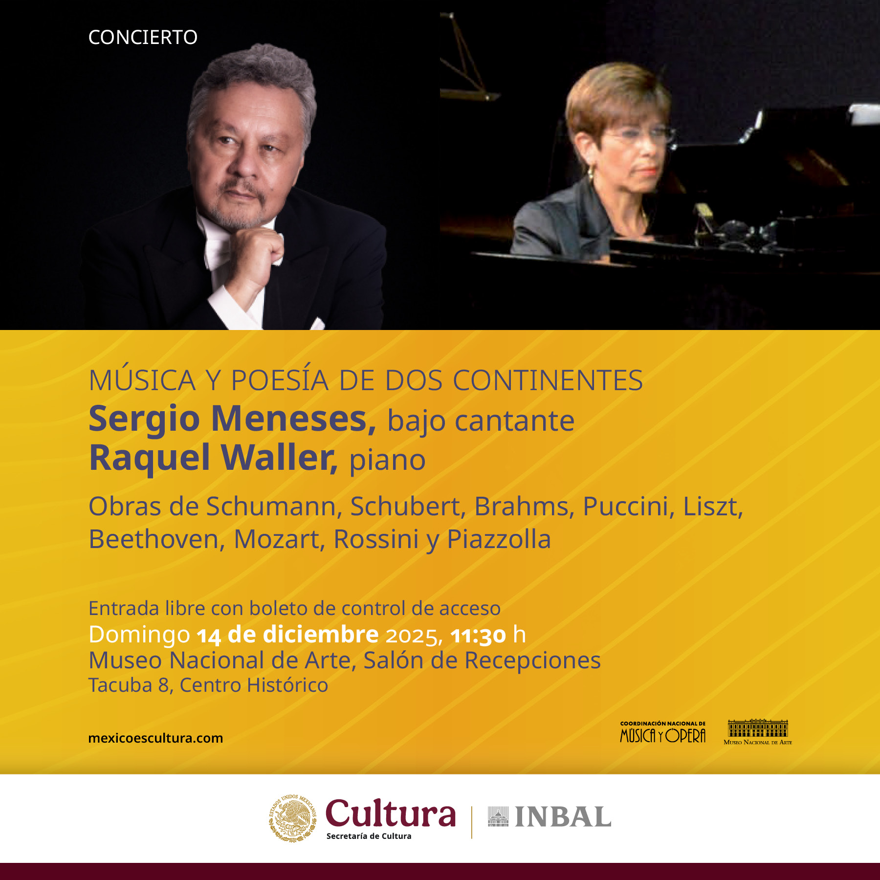 Música y poesía de dos continentes en el concierto del cantante Sergio Meneses y la pianista Raquel Waller