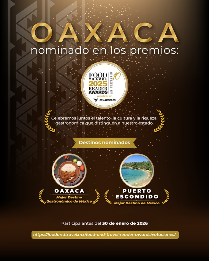 Destacan Oaxaca y Puerto Escondido en nominaciones de los Food and Travel Reader Awards 2025