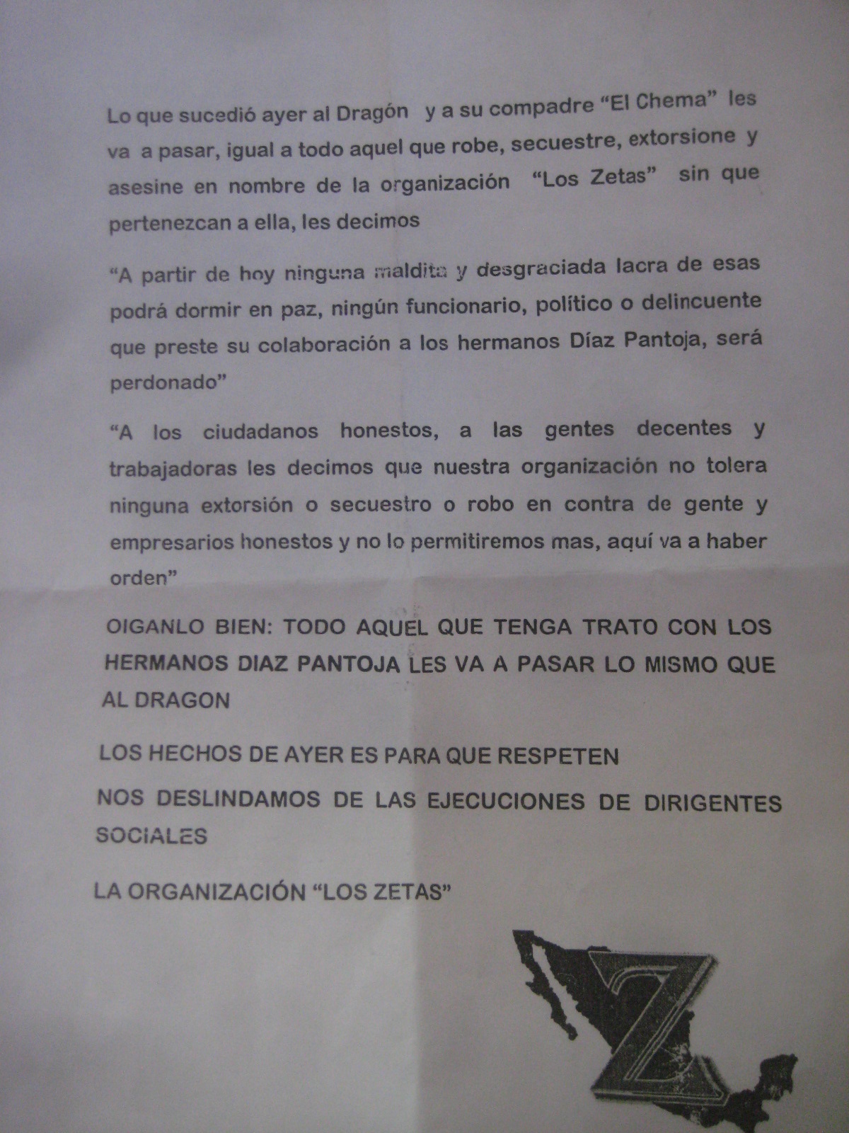 Los zetas reivindican la ejecución de “El Dragón”