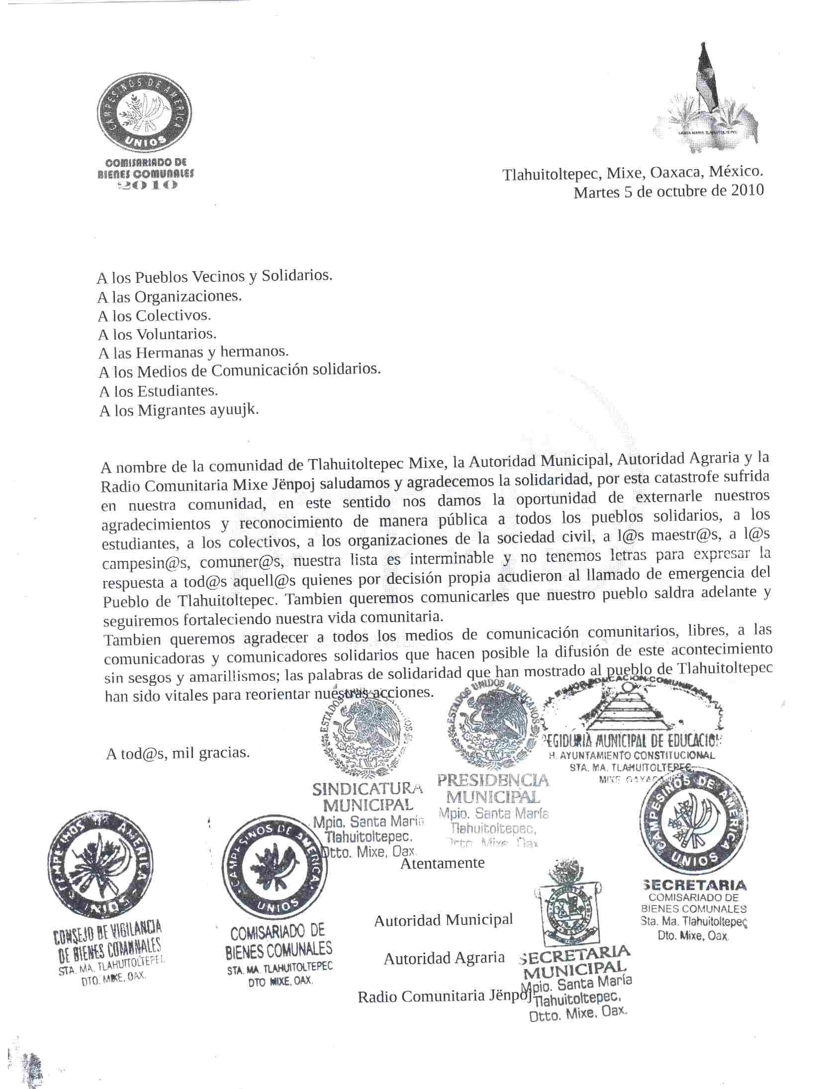 Agradece Tlauitoltepec  la solidaridad recibida